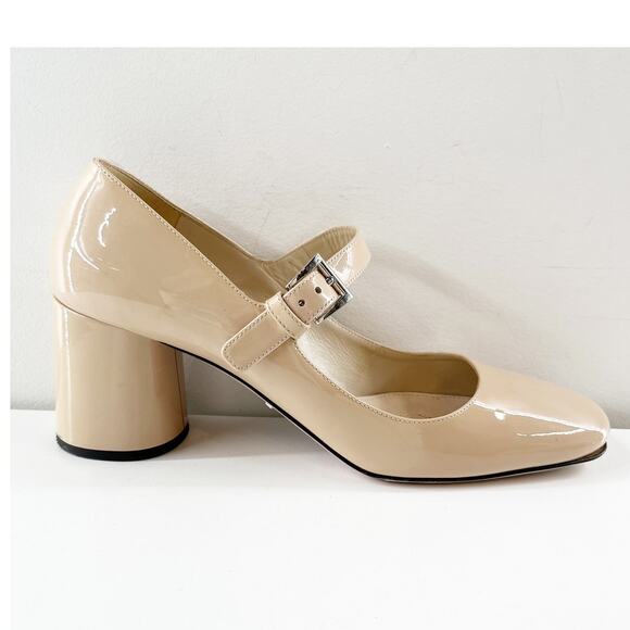 Prada Patent Leather Block Heel Square Toe Mary Jane Pumps Shoes Nude 38.5 - Picture 1 of 12